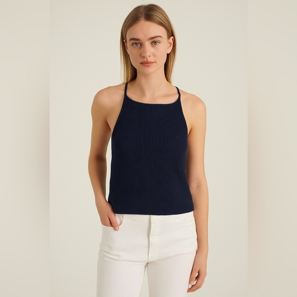 Caroline Constas Navy Ribbed‎ Stretchy Tank Top Size Small - Picture 1 of 7